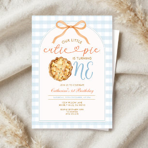 Blue Boy Our Little Cutie Pie Gingham 1st Birthday Invitation