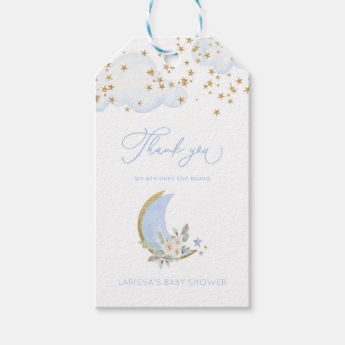 Blue Boy Over the Moon Baby Shower Favor Tag