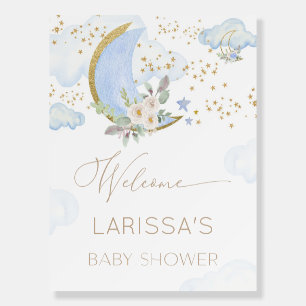 Blue Boy Over the Moon Baby Shower Welcome Sign