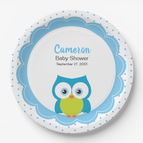 Blue Boy Owl Charming Cute Expressive Eyes Paper Plates
