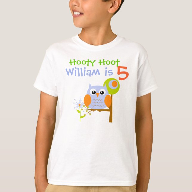 Blue Boy Owl Personalized Birthday T-shirt (Front)