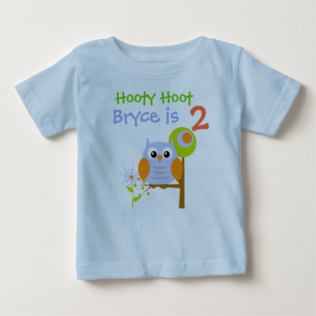 Blue Boy Owl Personalized Birthday T-shirt (Front)