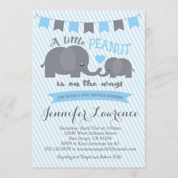 Blue Boy Peanut Elephant Baby Shower Invitation by seasidepapercompany at Zazzle