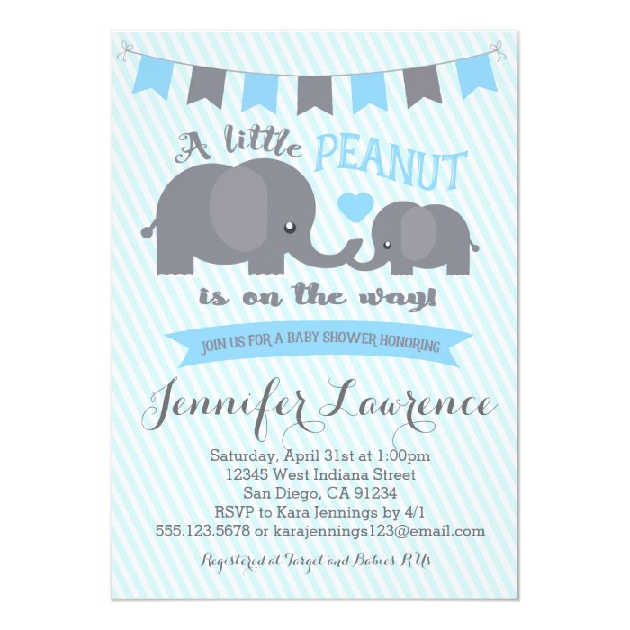 Blue Boy Peanut Elephant Baby Shower invitation Zazzle