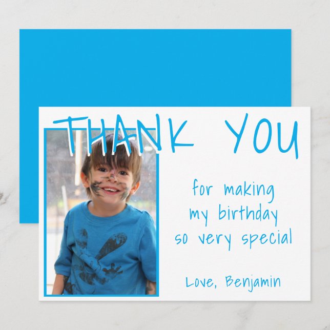 Blue Boy Photo Birthday  Thank You Card (Front/Back)