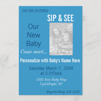 Blue Boy Photo Sip & See Invitation