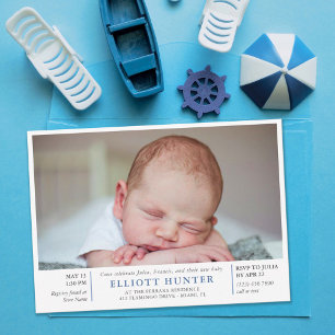 Blue Boy Post Birth Baby Shower Photo Sip & See Invitation