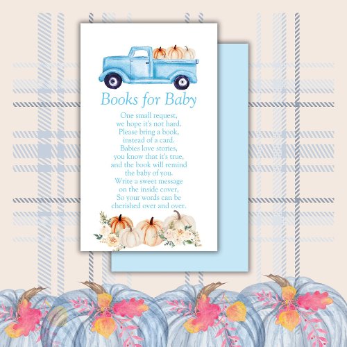 Blue Boy Pumpkin Baby Shower Books for Baby Enclosure Card