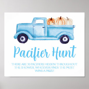 Blue Boy Pumpkin Pacifier Hunt Baby Shower Game Poster