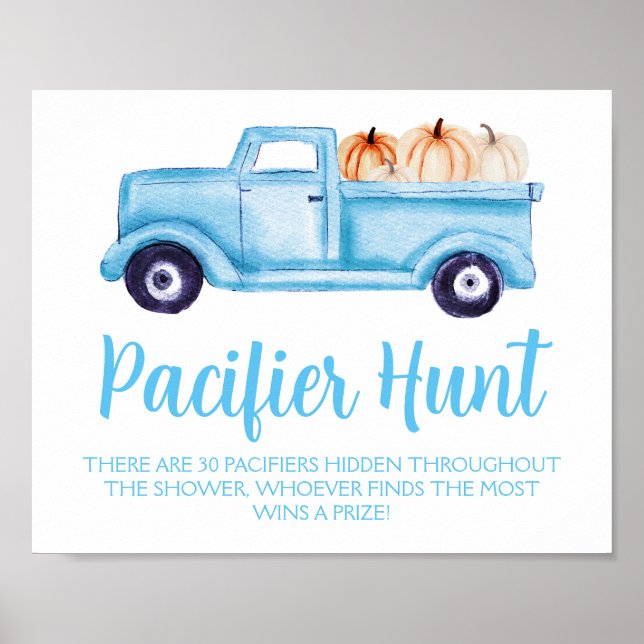 Blue Boy Pumpkin Pacifier Hunt Baby Shower Game Poster (Front)