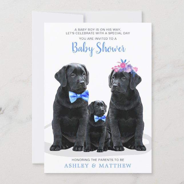 Blue Boy Puppy Dog Couples Baby Shower Invitation (Front)