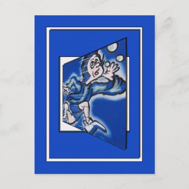 blue boy runnin' (vert frame) postcard (Front)