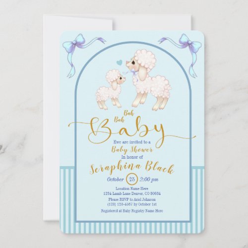 Blue Boy Sheep And Lamb Baby Shower Invitation