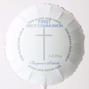 Blue Boy Silver Communion Cross Balloon