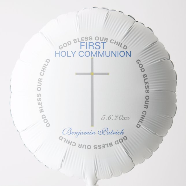 Blue Boy Silver Communion Cross Balloon (Front)