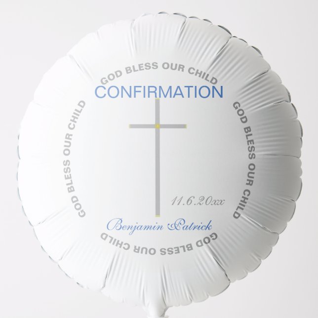Blue Boy Silver Confirmation Cross Balloon (Front)