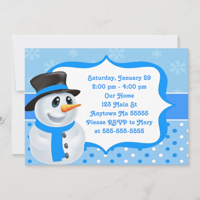 Blue Boy Snowman Birthday Invitation (Front)