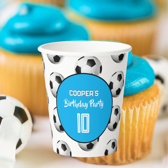 Blue Boy Soccer Birthday Party Paper Cups (Creator Uploaded)