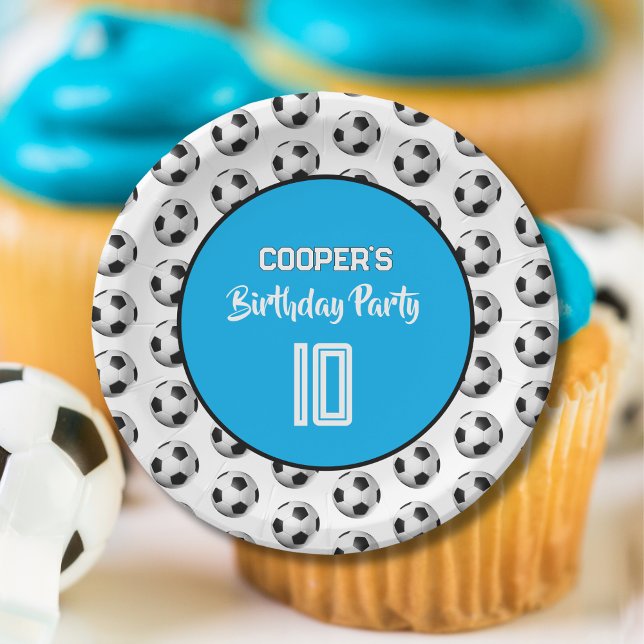 Blue Boy Soccer Birthday Party Paper Plates (Creator Uploaded)