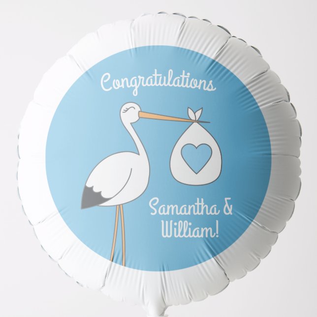 Blue Boy Stork Baby Shower Balloon (Front)