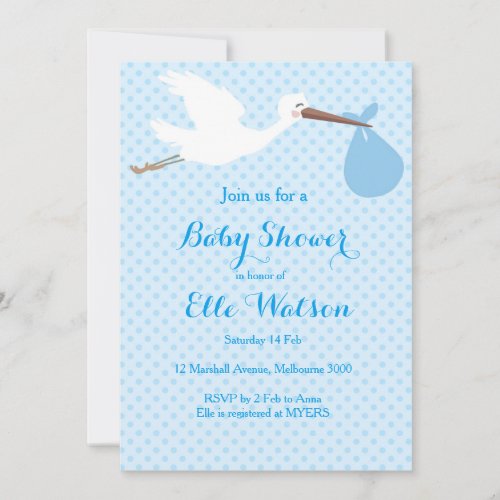 Blue Boy Stork Baby Shower Invitation