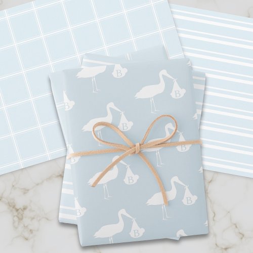 Blue Boy Stork Baby Shower Wrapping Paper Sheets