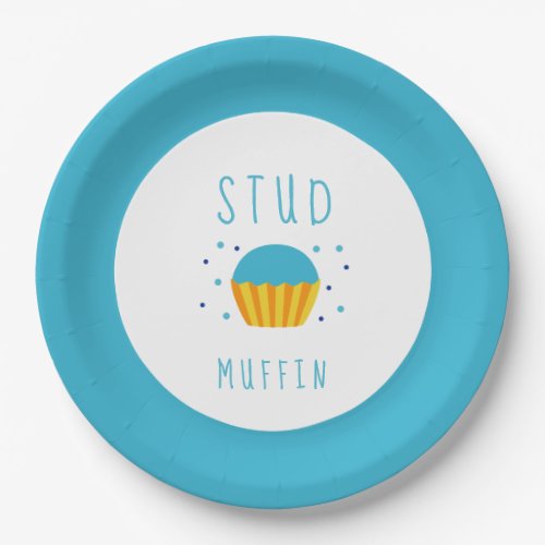 Blue Boy Stud Muffin Gender Reveal Baby Shower Paper Plates