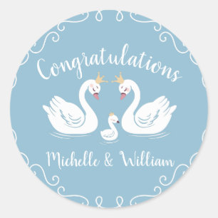 Blue Boy Swan Baby Shower Classic Round Sticker