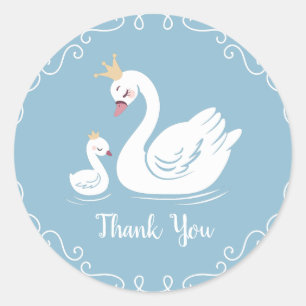 Blue Boy Swan Baby Shower Classic Round Sticker
