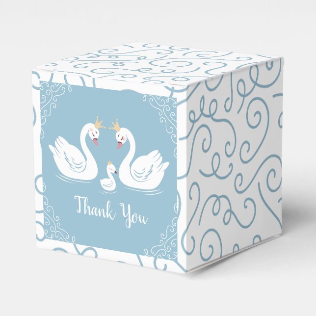 Blue Boy Swan Baby Shower Favor Boxes (Front Side)