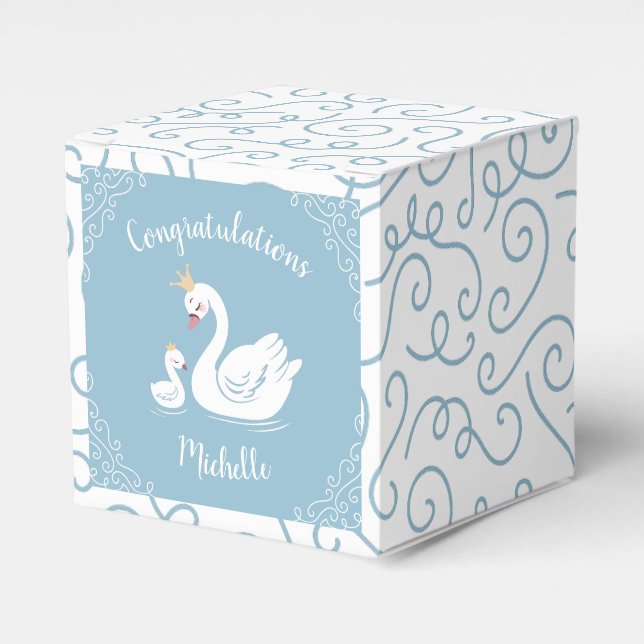 Blue Boy Swan Baby Shower Favor Boxes (Front Side)