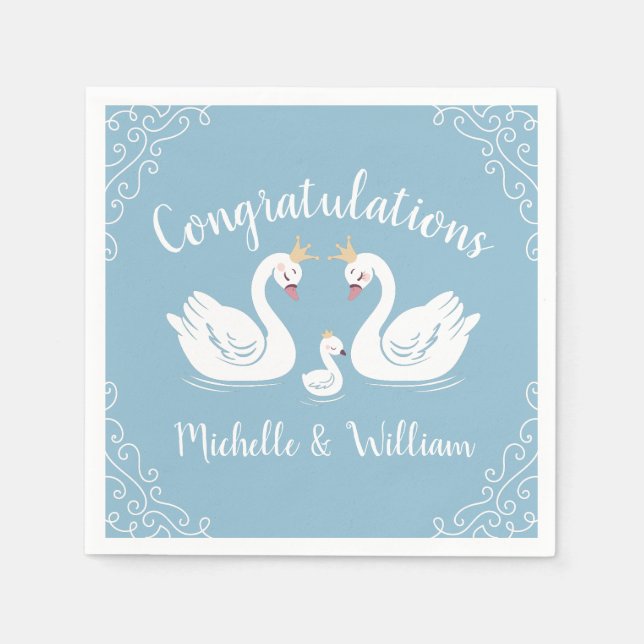 Blue Boy Swan Baby Shower Napkins (Front)