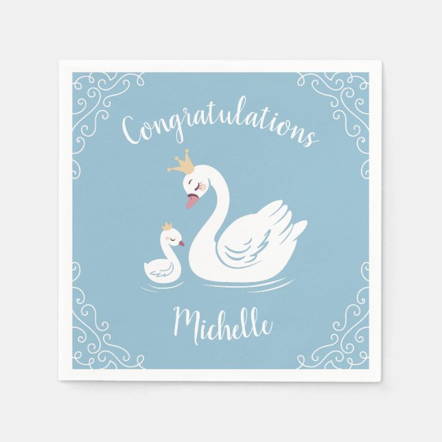 Blue Boy Swan Baby Shower Napkins (Front)