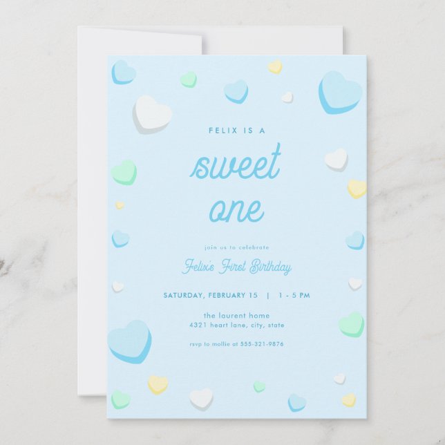 Blue Boy Sweet One First Birthday Invitation (Front)