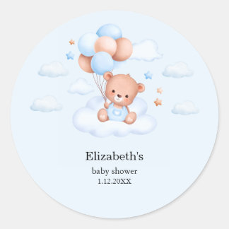 Blue Boy Teddy Bear Baby Shower Classic Round Sticker