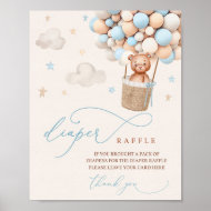 Blue Boy Teddy Bear Baby Shower Diaper Raffle Sign
