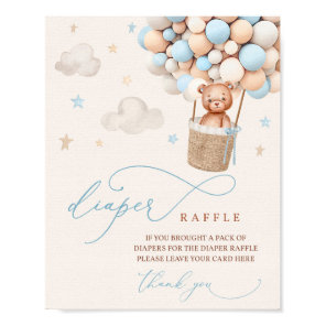 Blue Boy Teddy Bear Baby Shower Diaper Raffle Sign