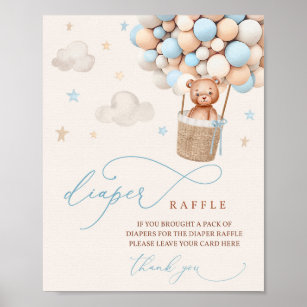 Blue Boy Teddy Bear Baby Shower Diaper Raffle Sign