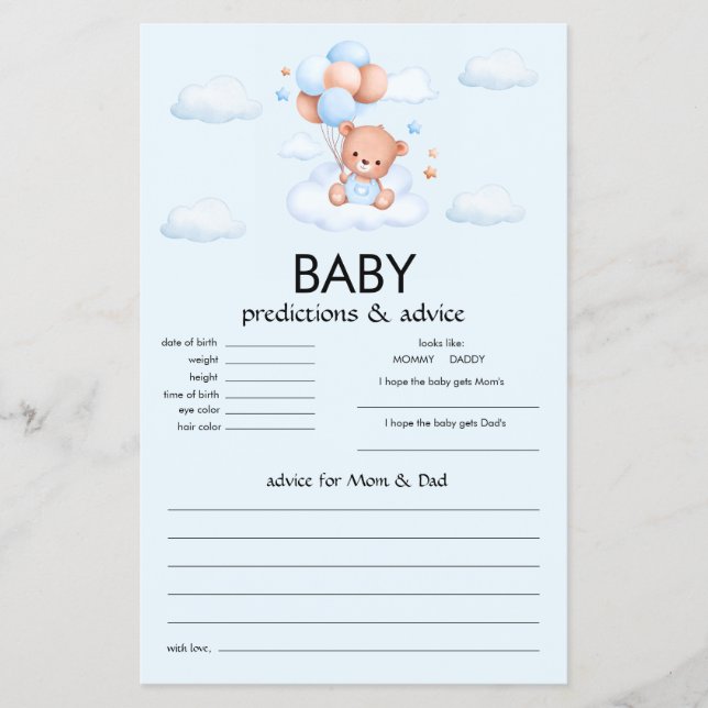 Blue Boy Teddy Bear Baby Shower Flyer (Front)