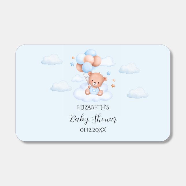 Blue Boy Teddy Bear Baby Shower Matchboxes (Front)