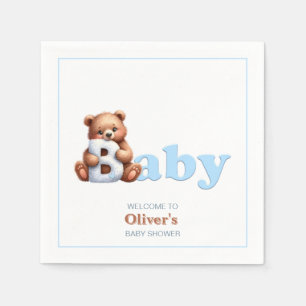 Blue Boy Teddy Bear Baby Shower Napkins