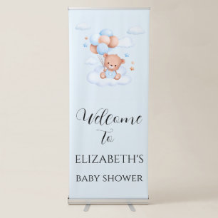 Blue Boy Teddy Bear Baby Shower Retractable Banner