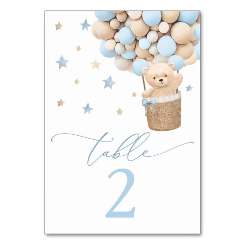 Blue Boy Teddy Bear Baby Shower Table Number