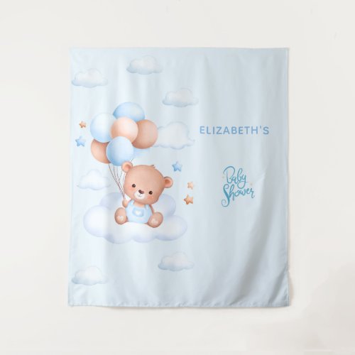 Blue Boy Teddy Bear Baby Shower Tapestry