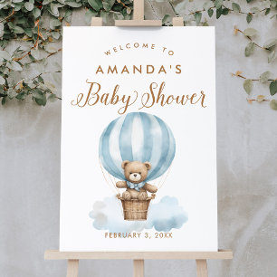 Blue Boy Teddy Bear Baby Shower Welcome Sign