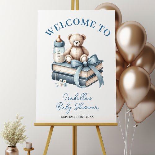 Blue Boy Teddy Bear Baby Shower Welcome Sign