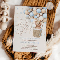 Blue Boy Teddy Bear Balloon Baby Shower Invitation