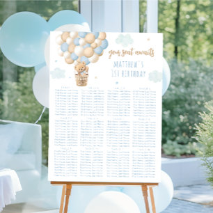 Blue Boy Teddy Bear Balloon Birthday Seating Chart Foam Board