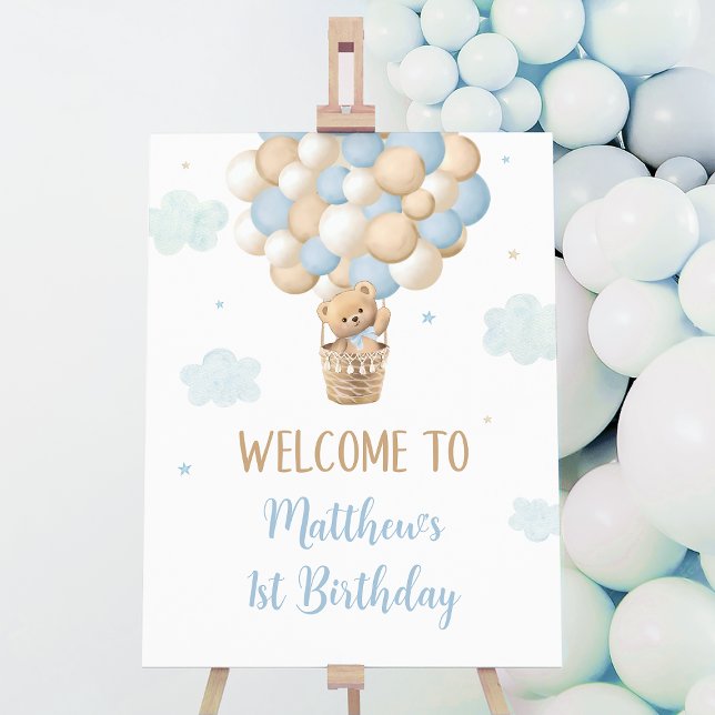 Blue Boy Teddy Bear Balloon Birthday Welcome Foam Board (Creator Uploaded)