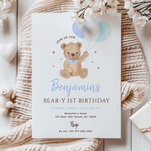 Blue Boy Teddy Bear Balloon First Birthday